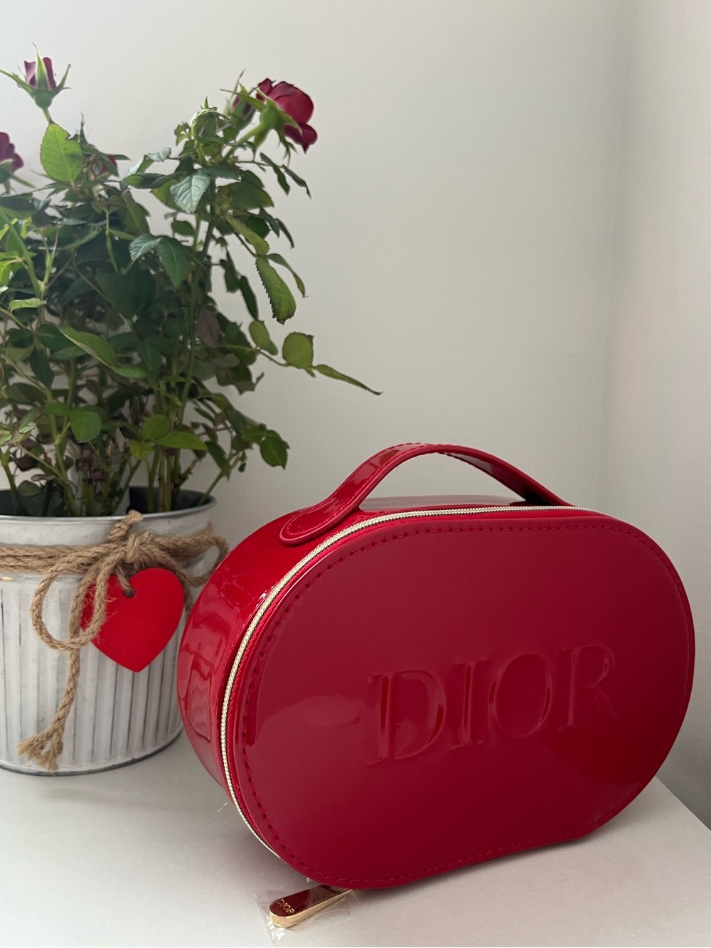 Authentic Dior Glossy Red Oval Top-Handle Mini Bag Vanity Case